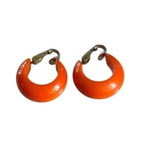 Orange Hoop Earrings Vintage Plastic Chunky Boho Retro Clip On Thick‎ Timeless